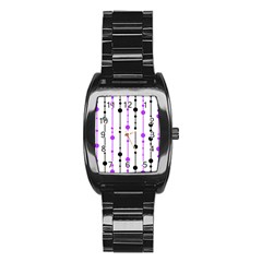 Purple, White And Black Pattern Stainless Steel Barrel Watch by Valentinaart