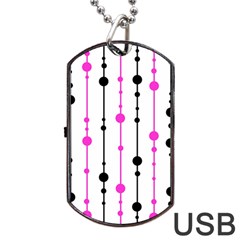 Magenta, Black And White Pattern Dog Tag Usb Flash (one Side) by Valentinaart