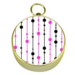 Magenta, Black And White Pattern Gold Compasses by Valentinaart