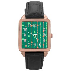 Green Pattern Rose Gold Leather Watch  by Valentinaart