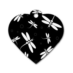 Dragonflies Pattern Dog Tag Heart (two Sides)