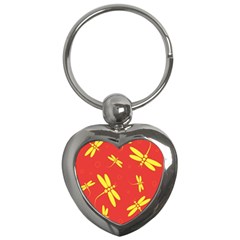 Red And Yellow Dragonflies Pattern Key Chains (heart)  by Valentinaart