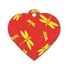 Red And Yellow Dragonflies Pattern Dog Tag Heart (one Side)