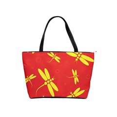 Red And Yellow Dragonflies Pattern Shoulder Handbags by Valentinaart