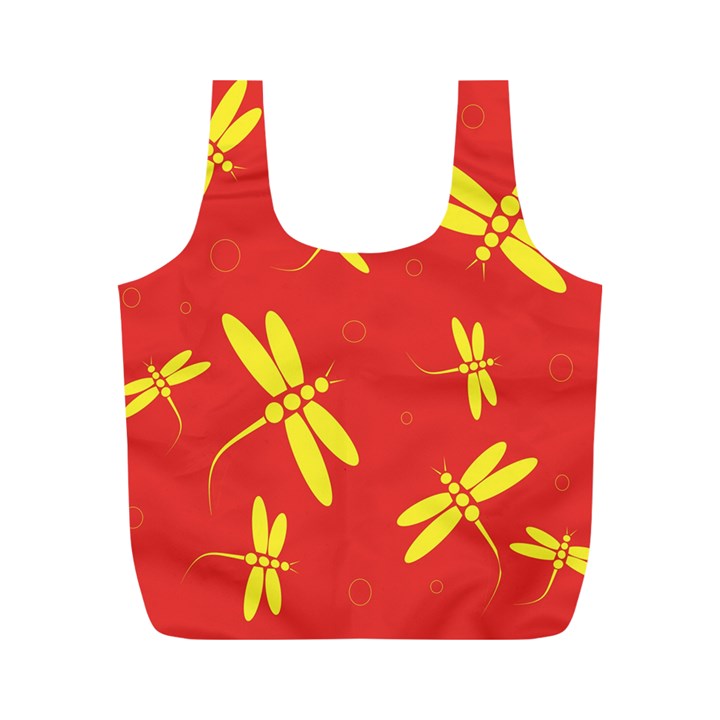 Red and yellow dragonflies pattern Full Print Recycle Bags (M) 