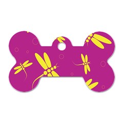 Purple And Yellow Dragonflies Pattern Dog Tag Bone (one Side)