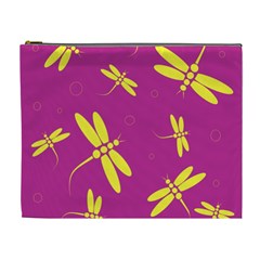 Purple And Yellow Dragonflies Pattern Cosmetic Bag (xl) by Valentinaart