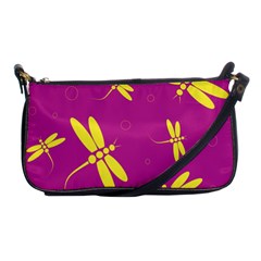 Purple And Yellow Dragonflies Pattern Shoulder Clutch Bags by Valentinaart