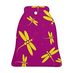 Purple And Yellow Dragonflies Pattern Ornament (bell)  by Valentinaart