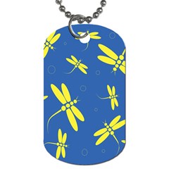 Blue And Yellow Dragonflies Pattern Dog Tag (one Side) by Valentinaart