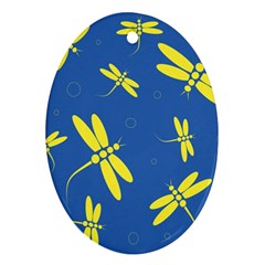 Blue And Yellow Dragonflies Pattern Oval Ornament (two Sides) by Valentinaart