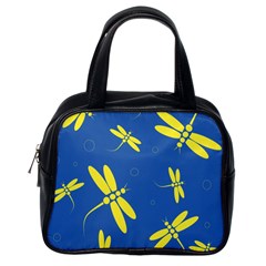 Blue And Yellow Dragonflies Pattern Classic Handbags (one Side)