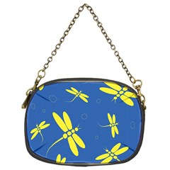 Blue And Yellow Dragonflies Pattern Chain Purses (two Sides)  by Valentinaart