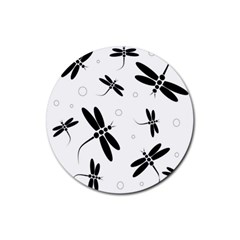 Black And White Dragonflies Rubber Coaster (round)  by Valentinaart