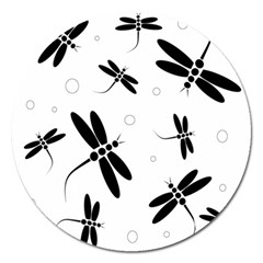 Black And White Dragonflies Magnet 5  (round) by Valentinaart