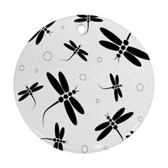Black And White Dragonflies Round Ornament (two Sides)  by Valentinaart