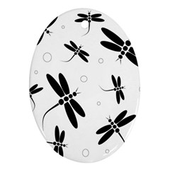 Black And White Dragonflies Oval Ornament (two Sides) by Valentinaart