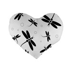 Black and white dragonflies Standard 16  Premium Flano Heart Shape Cushions Front