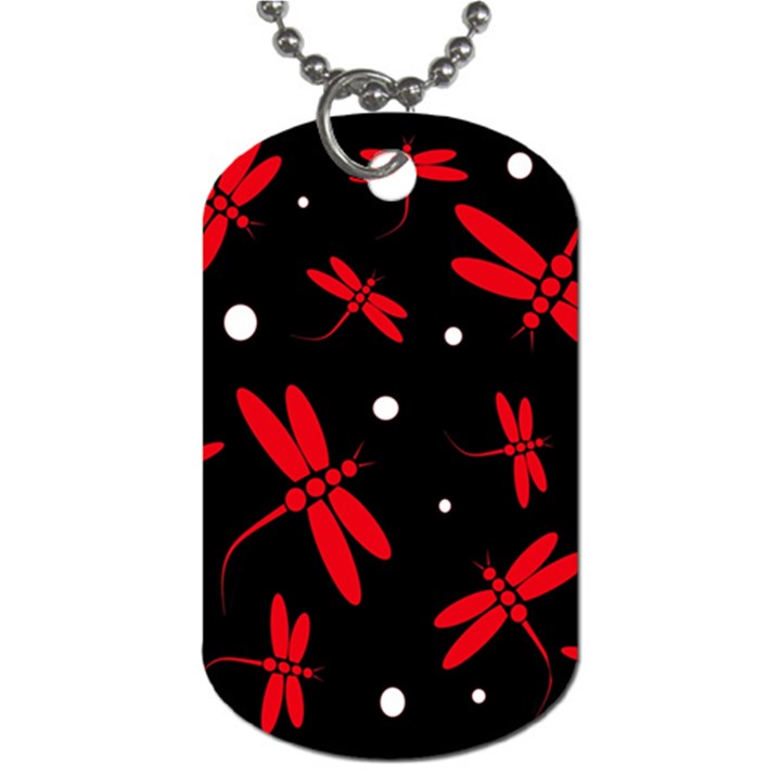 Red, black and white dragonflies Dog Tag (One Side)