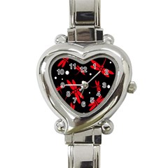Red, Black And White Dragonflies Heart Italian Charm Watch by Valentinaart