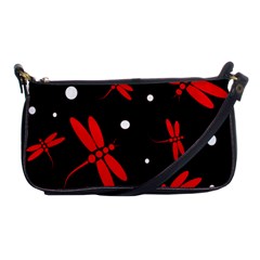 Red, Black And White Dragonflies Shoulder Clutch Bags by Valentinaart