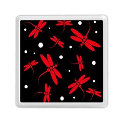 Red, Black And White Dragonflies Memory Card Reader (square)  by Valentinaart