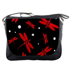 Red, Black And White Dragonflies Messenger Bags by Valentinaart
