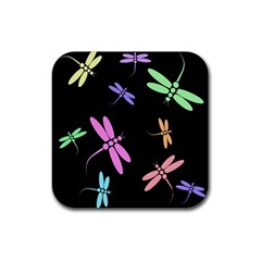 Pastel Dragonflies Rubber Coaster (square)  by Valentinaart