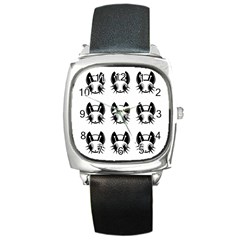 Black And White Fireflies Patten Square Metal Watch by Valentinaart