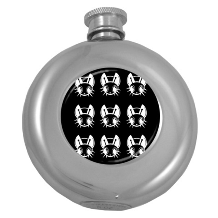 White and black fireflies  Round Hip Flask (5 oz)