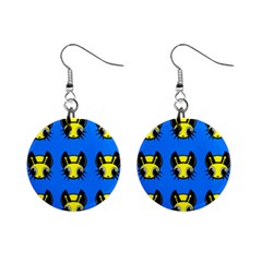 Yellow and blue firefies Mini Button Earrings