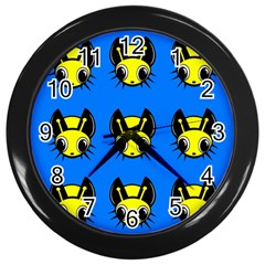 Yellow and blue firefies Wall Clocks (Black)