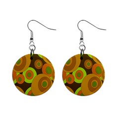 Brown pattern Mini Button Earrings