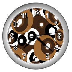 Brown Pattern Wall Clocks (silver)  by Valentinaart