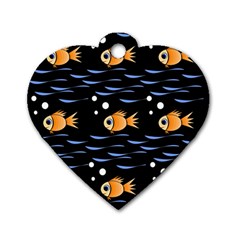 Fish Pattern Dog Tag Heart (two Sides) by Valentinaart