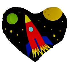 Spaceship Large 19  Premium Flano Heart Shape Cushions by Valentinaart