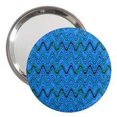 Blue Wavy Squiggles 3  Handbag Mirrors by BrightVibesDesign