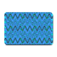 Blue Wavy Squiggles Small Doormat  by BrightVibesDesign