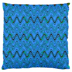 Blue Wavy Squiggles Large Flano Cushion Case (one Side) by BrightVibesDesign