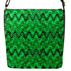 Green Wavy Squiggles Flap Messenger Bag (s) by BrightVibesDesign