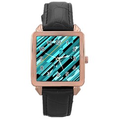 Blue Abstraction Rose Gold Leather Watch  by Valentinaart