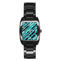 Blue Abstraction Stainless Steel Barrel Watch by Valentinaart