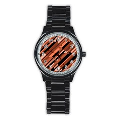 Orange Pattern Stainless Steel Round Watch