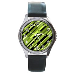 Green Pattern Round Metal Watch by Valentinaart