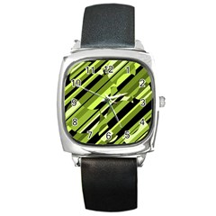 Green Pattern Square Metal Watch by Valentinaart