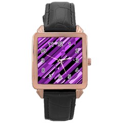 Purple Pattern Rose Gold Leather Watch 