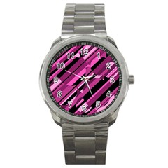 Magenta Pattern Sport Metal Watch by Valentinaart