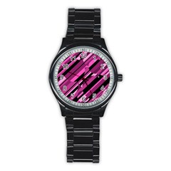 Magenta Pattern Stainless Steel Round Watch