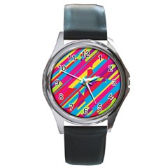 Colorful summer pattern Round Metal Watch