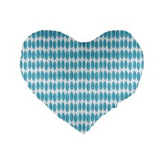 Blue Watercolour Leaf Pattern Standard 16  Premium Flano Heart Shape Cushions by TanyaDraws